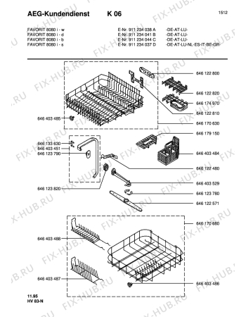 Взрыв-схема посудомоечной машины Aeg FAV8080I-S  ML - Схема узла Baskets, tubes 061